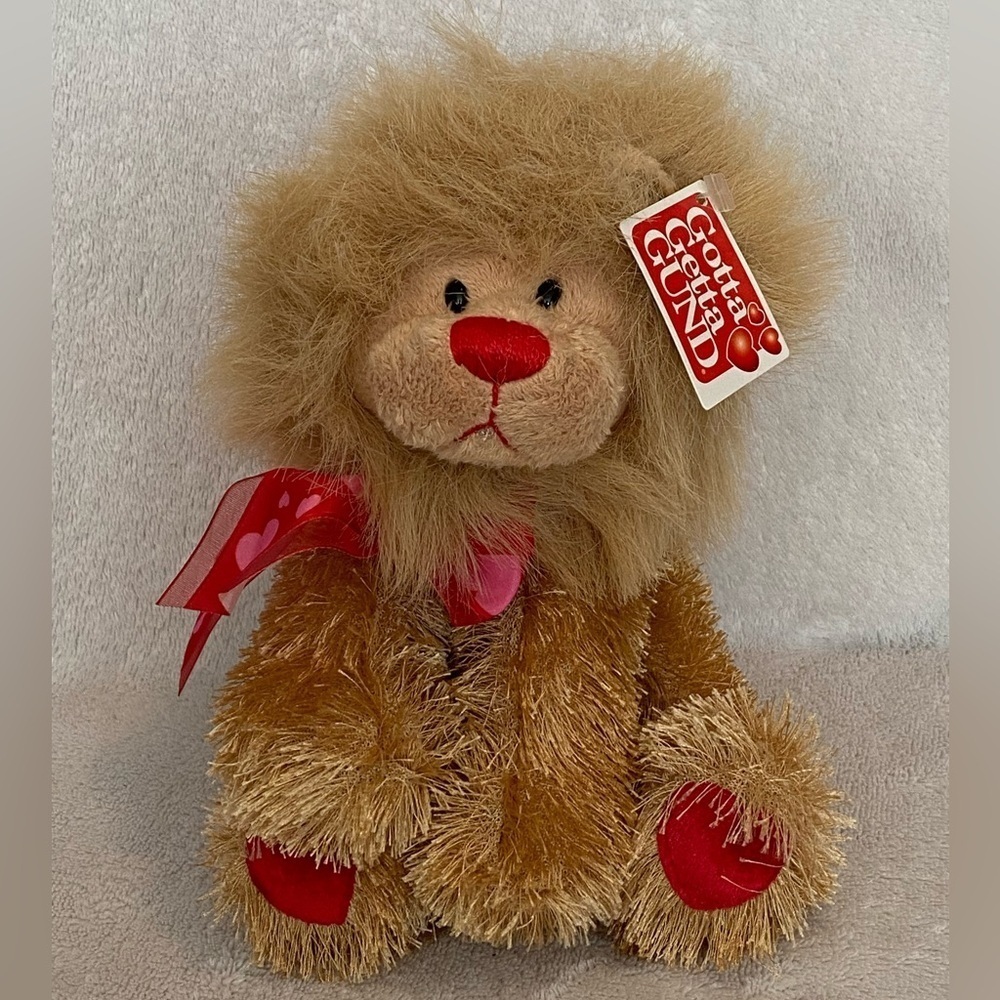 NWT GUND Sweets The Lion Red Hearts Bow Plush Stuffed Animal Valentine’s Day 9”
